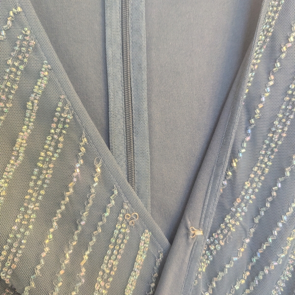 JS Collections Dusty Blue Long Sleeve Beaded Gown - Picture 5 of 8